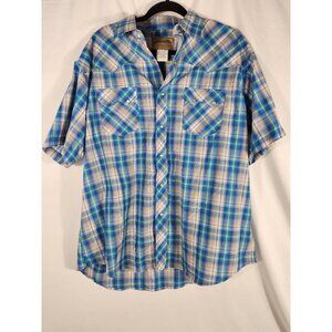 Wrangler Mens Pearl Snap Western Shirt Snap Up Short Sleeve Blue Plaid XXL